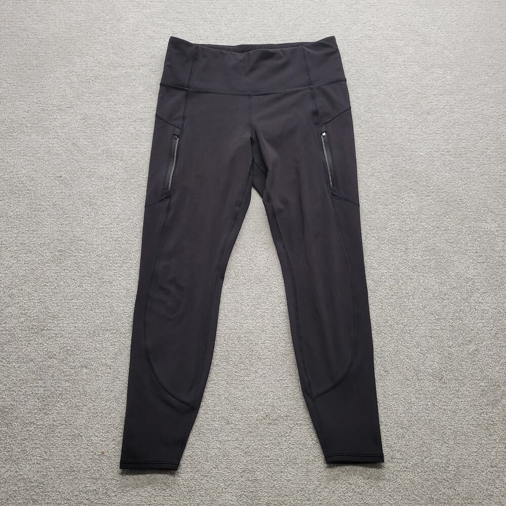 Athleta Rainier Tight Leggings Womens M Black High Rise Running Zipper Pockets
